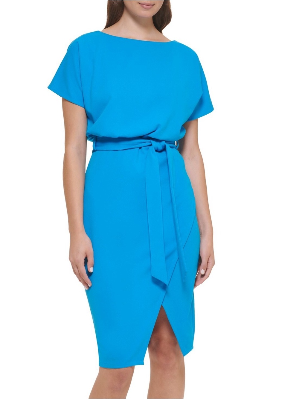 Kensie Turquoise Belted Midi Sheath Dress